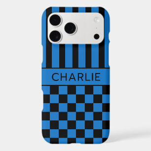 Black and Blue Chequered Striped Personalized