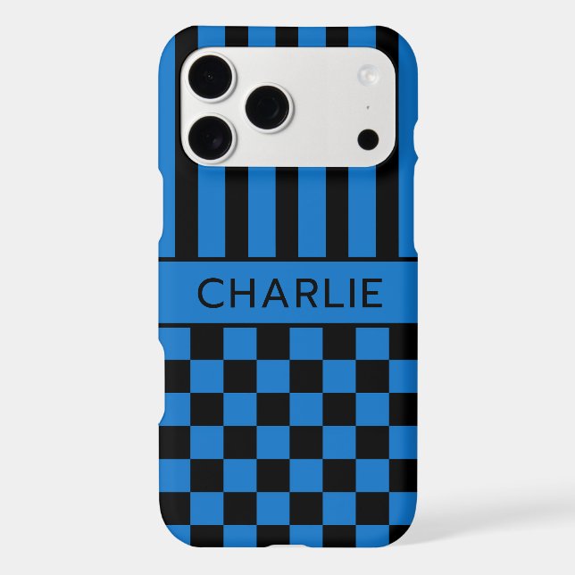 Black and Blue Chequered Striped Personalized (Back)