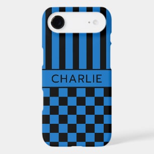 Black and Blue Chequered Striped Personalized
