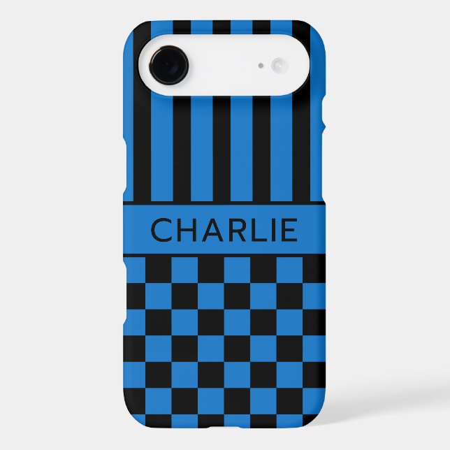 Black and Blue Chequered Striped Personalized (Back)