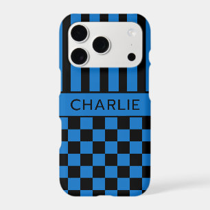Black and Blue Chequered Striped Personalized