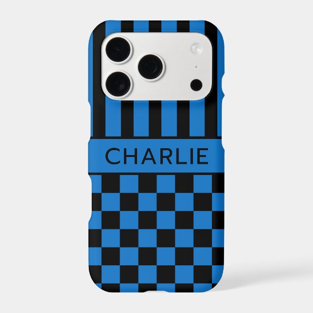 Black and Blue Chequered Striped Personalized (Back)