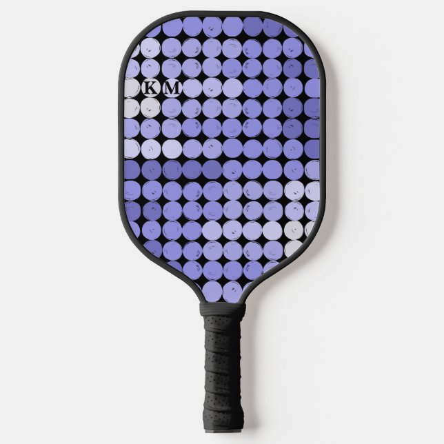  Black and Blue Circle Pattern Modern Monogram Pickleball Paddle (Front)