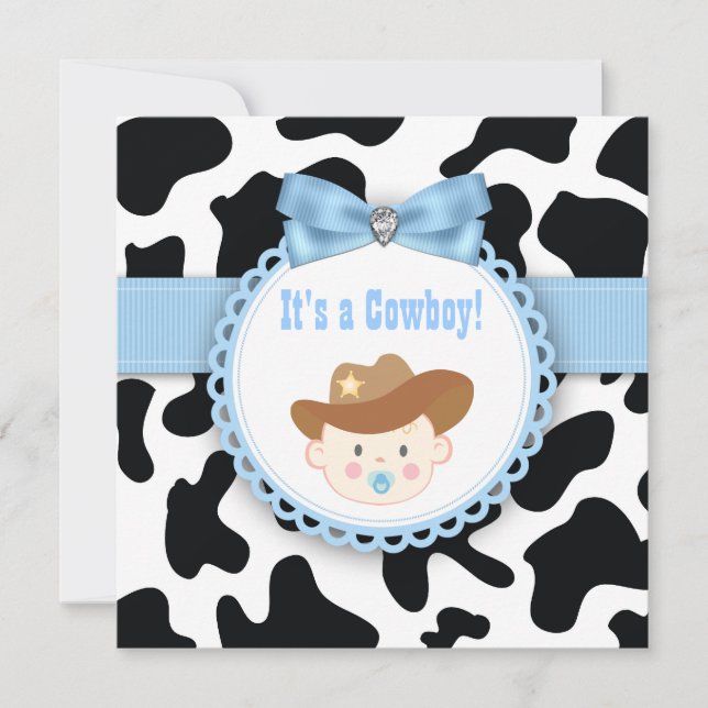 Black and Blue Cowboy Baby Boy Shower Invitation (Front)
