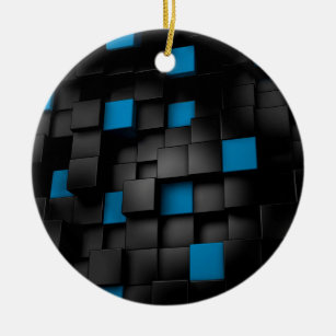 Black and Blue cubes Ceramic Ornament