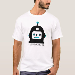 Black And Blue Cute Robot-I Love Robots T-Shirt