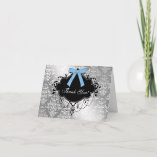 Black and Blue Damask Baby Shower Thank You Card