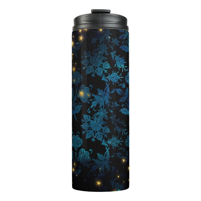 Black and Blue Damask Thermal Tumbler (Front)