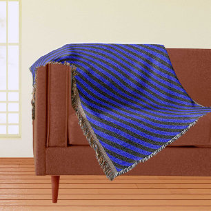 Black and Blue Diagonal Stripes Textured Pattern Throw Blanket