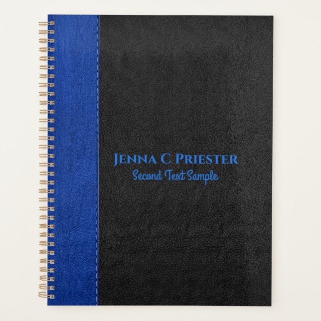 Black And Blue Faux Leather Texture Notebook Planner (Front)