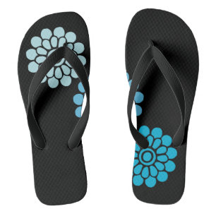 Black and Blue Floral Flip Flops