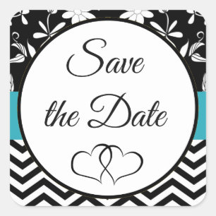 Black and Blue Floral Save the Date Stickers