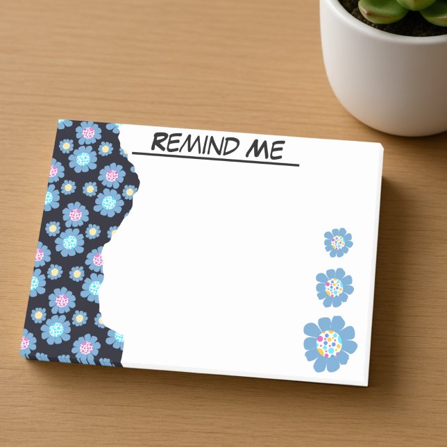 Black And Blue Flower Border Post-it Notes (Be cute, be original with a hand drawn post it note that's all about you.)