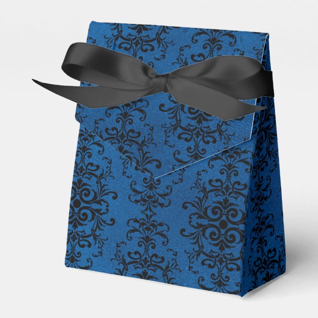 Black and Blue Gothic Damask Favor Box (Front Side)