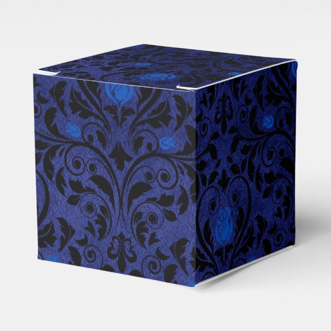 Black and Blue Gothic Rose Damask Favor Box (Front Side)