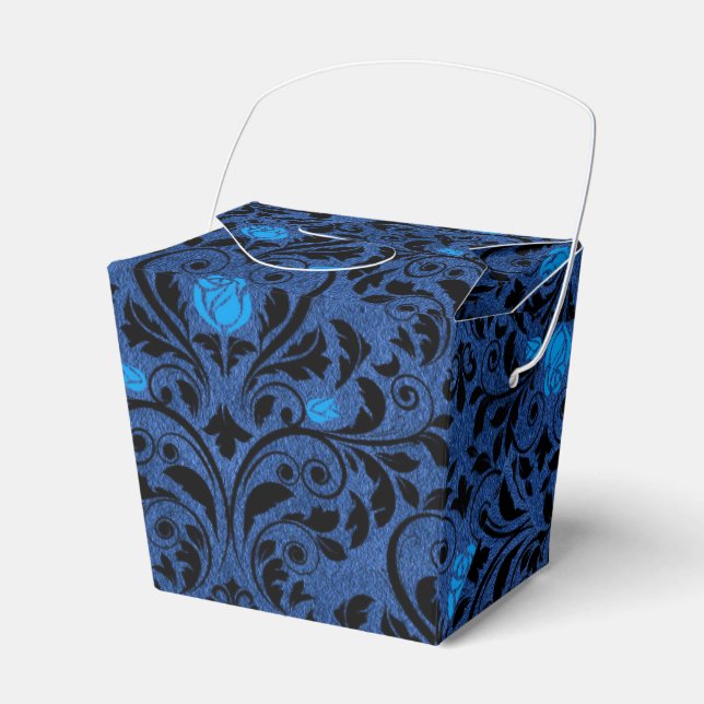 Black and Blue Gothic Roses Damask Favor Box (Front Side)