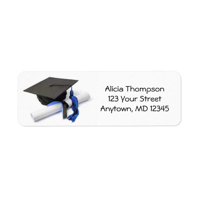 Black and Blue Graduation Cap and Tassel Address (Front)