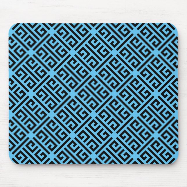 Black and Blue Greek Key Pattern Mouse Pad (Front)