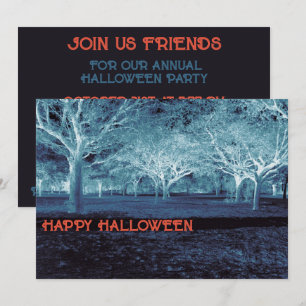 Black and Blue Halloween Party Scary Woods Invitation