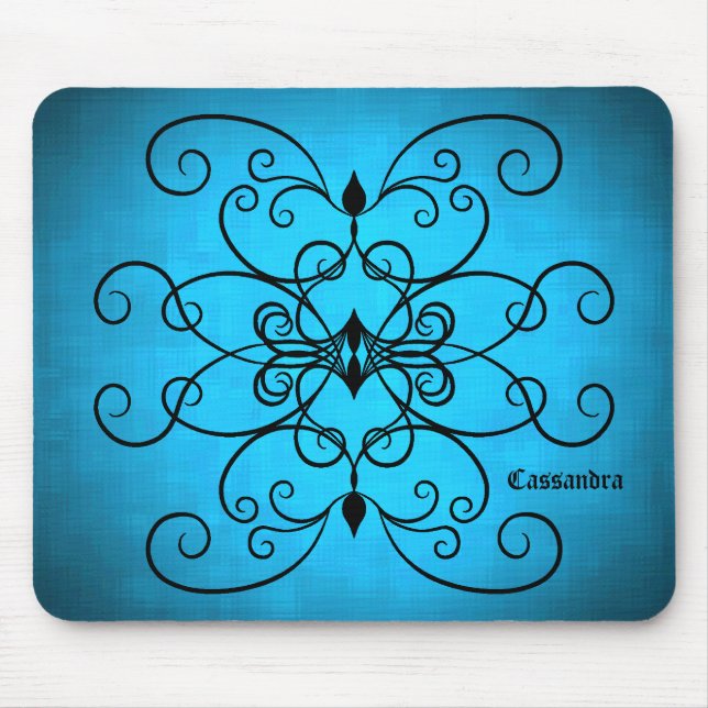 Black and blue hearts and swirls personalized mouse pad (Front)