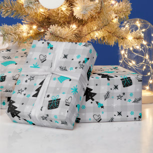 Black and Blue Holiday Plaid Christmas  Wrapping Paper