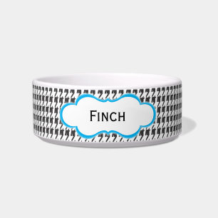 Black and Blue Houndstooth Personalized Cat Dish
