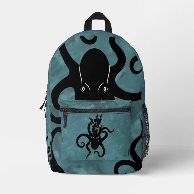 Black and Blue Kraken from the Deep Printed Backpack (Front)