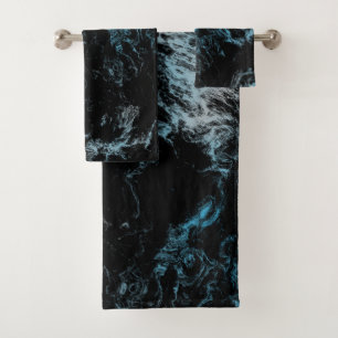 black and blue Marble abstract Bath Towel Set