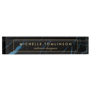 Black and Blue Marble Designer Nameplate