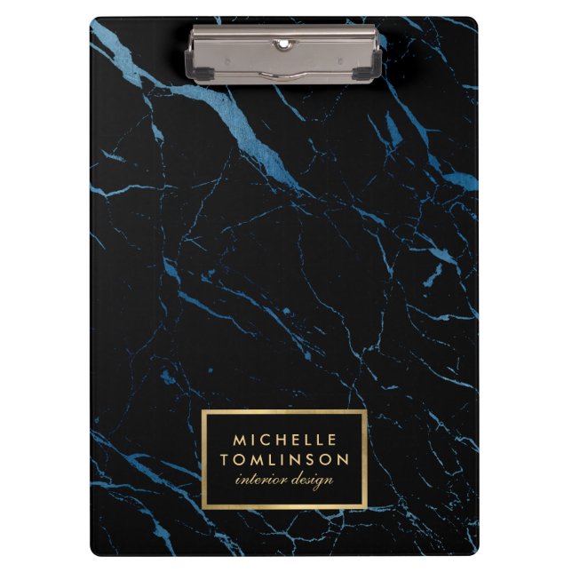 Black and Blue Marble Designer Personalized Clipboard (Front)