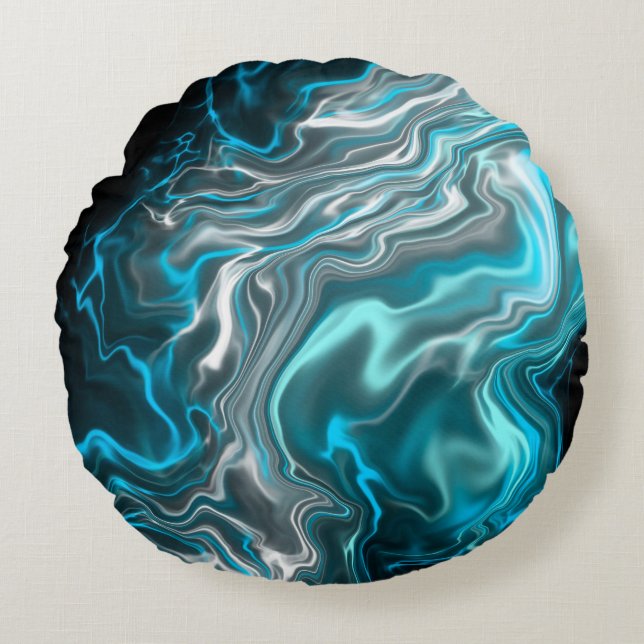 Black and Blue Marble Fluid Art  Round Pillow (Front)