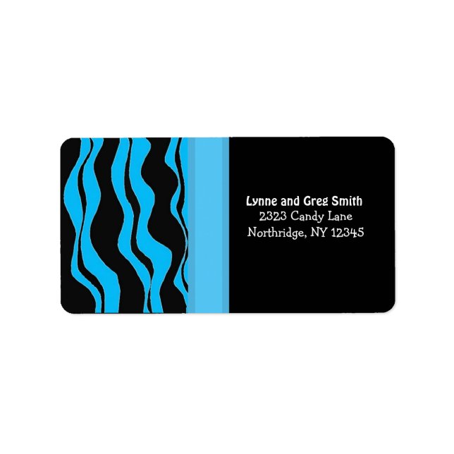 Black and Blue Modern Zebra Pattern Label (Front)