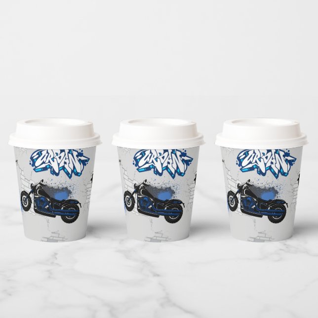 Black and blue motorbike grey paper cups (Multi)