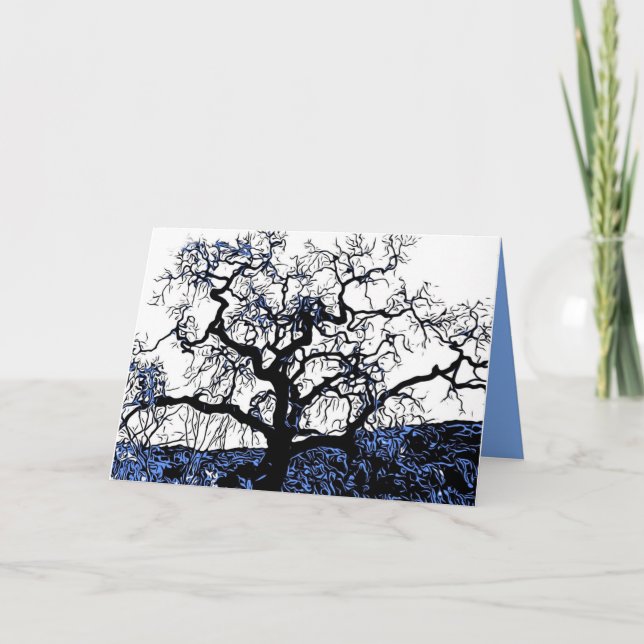 Black and Blue Oak Tree Art Card (Front)