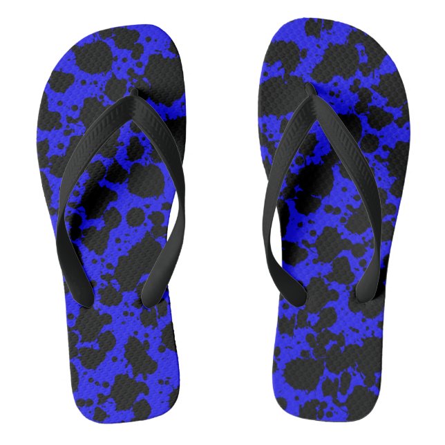 Black and Blue Paint Splatters Pattern Funny Flip Flops (Footbed)