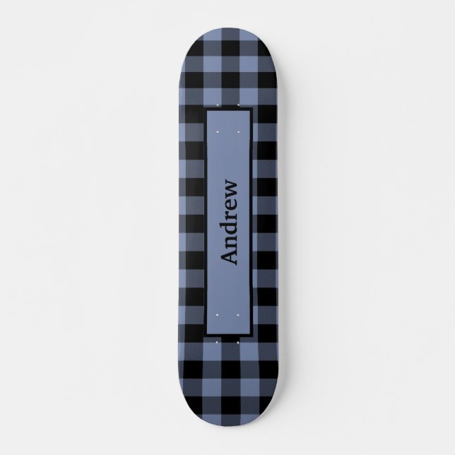 Black and Blue Plaid, Buffalo Plaid, Lumberjack Skateboard (Front)
