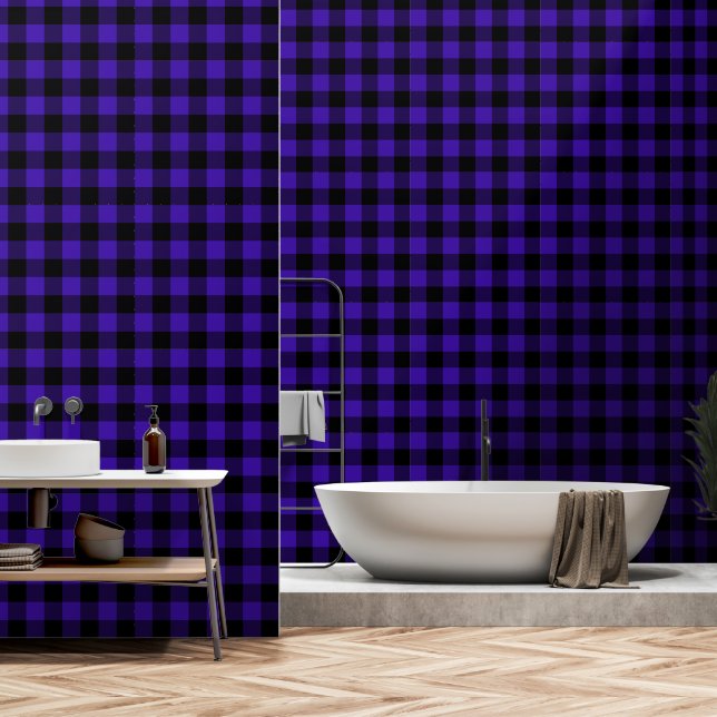 Black and Blue Plaid Wallpaper (Bathroom)