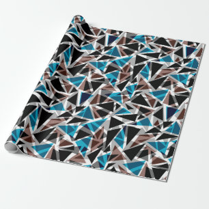 Black and Blue, Polygonal, Abstract, Geometric Wrapping Paper