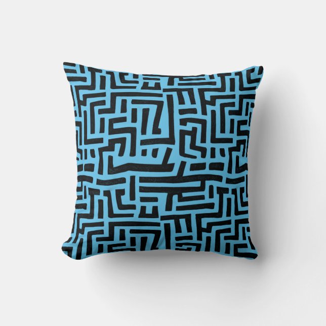Black And Blue Pop Art Maze Pattern Throw Pillow (Front)