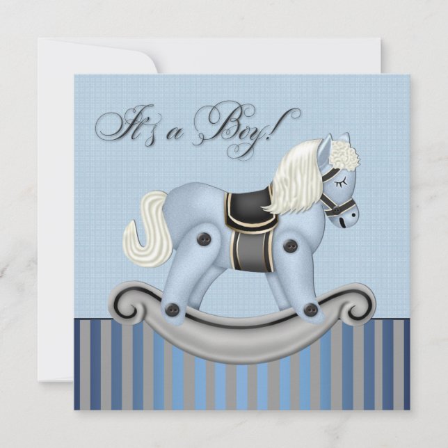 Black and Blue Rocking Horse Baby Shower Invitation (Front)