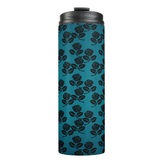 Black and Blue Roses Pattern Thermal Tumbler (Front)