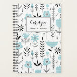 Black and Blue Scandinavian Floral Pattern Planner<br><div class="desc">Write your plans and schedule with this Scandinavian-inspired notebook. It features a black and blue floral pattern. Personalize by adding your name or short phrase. This floral planner will be perfect as a personalized gift. Matching items are available.</div>