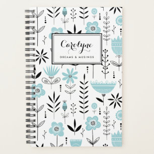 Black and Blue Scandinavian Floral Pattern Planner
