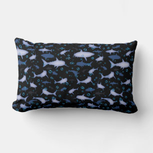 Black and Blue Shark Silhouette Pattern Lumbar Pillow