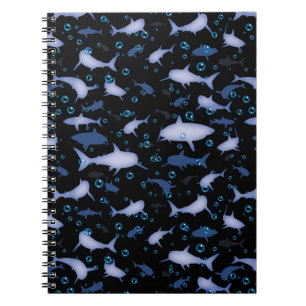 Black and Blue Shark Silhouette Pattern Notebook