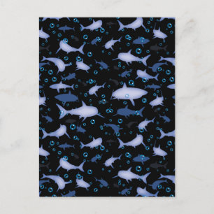 Black and Blue Shark Silhouette Pattern Postcard