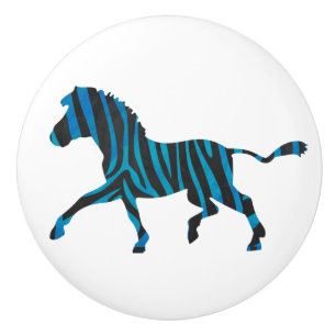 Black and Blue Silhouette Zebra Ceramic Knob
