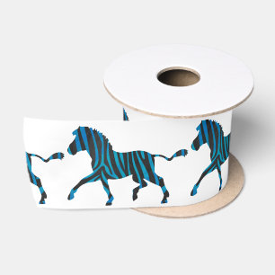 Black and Blue Silhouette Zebra Satin Ribbon