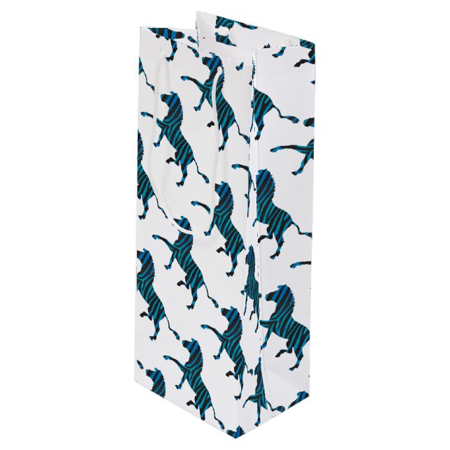 Black and Blue Silhouette Zebra Wine Gift Bag (Front Angled)