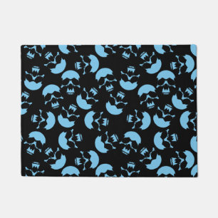 Black and Blue Skull Pattern Doormat